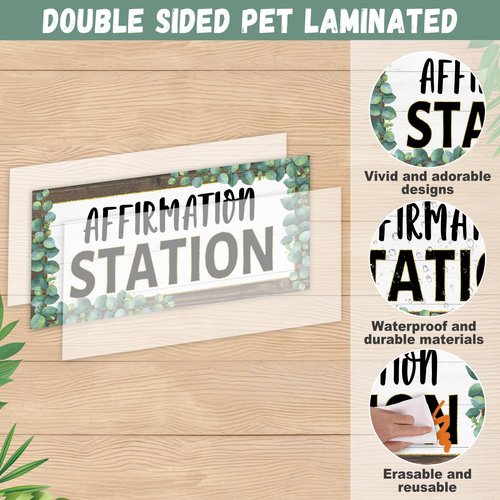 Eucalyptus Affirmation Station Bulletin Board Classroom Decorations Set Boho Greenery Growth Mindset Inspirational Bulletin Board Poster Positive Affirmations Accents Cutout for Teachers Wall Mirror