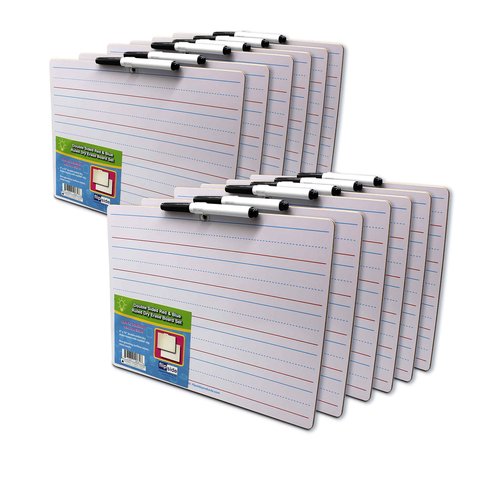 Flipside Products 9" x 12" Two Sided Dry Erase Red & Blue Ruled with attached marker, Learn To Write, Lined For Writing Practice, Pack of 12