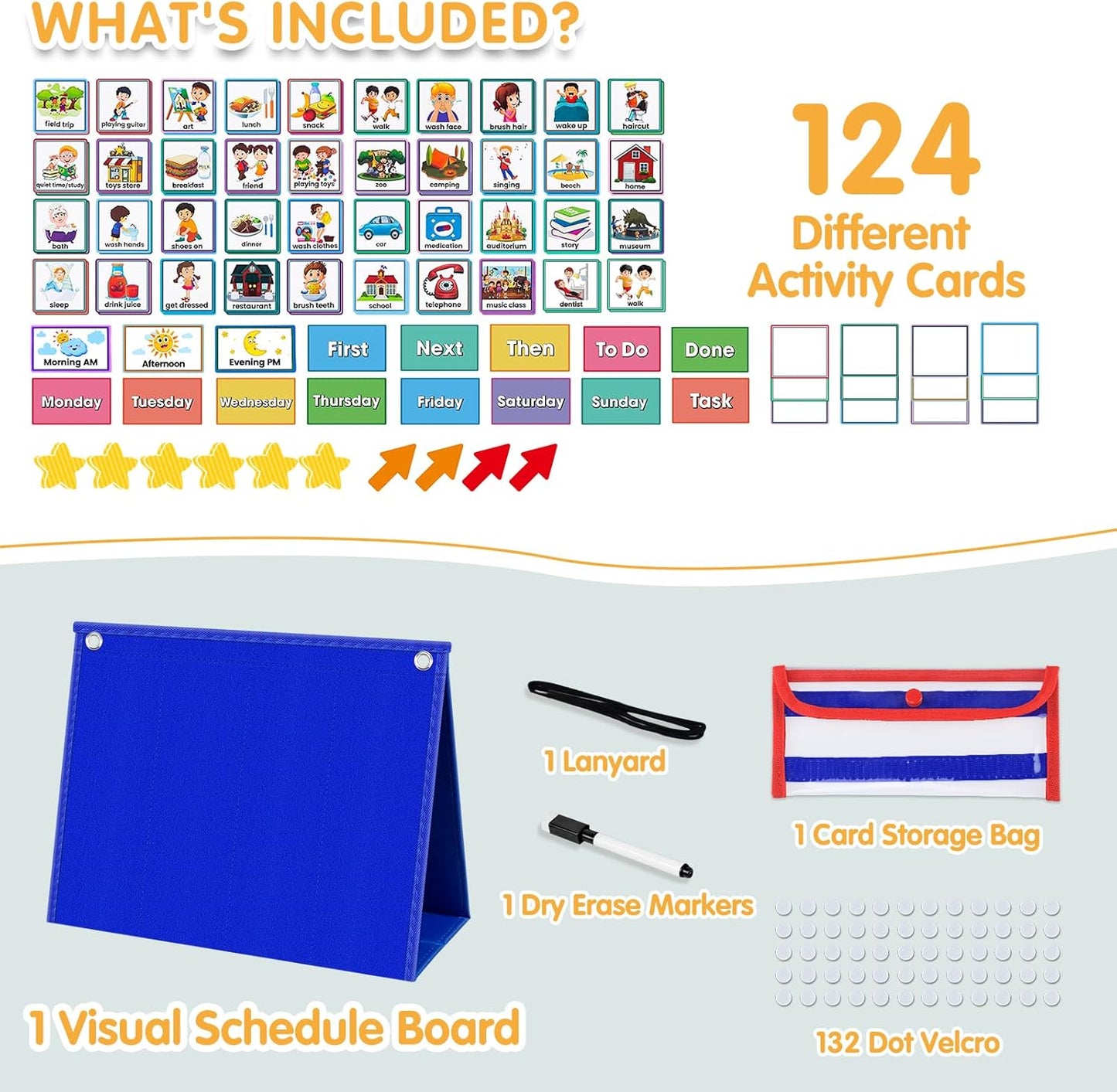 ALSLEA Large Visual Schedule for Kids - Autism Chore Chart with 124 Cards | Daily Routine Planner (Blue)