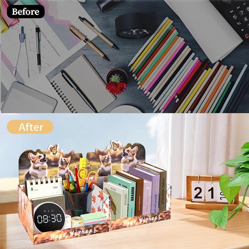 25°Ya 2 PCS Desktop Storage Organizer,Cute Cat & Dog Cardboard Counter Display Desk Workspace Organizers, Space-Saving,for Office Supplies, Pet Rooms, Dressing Tables, and Books Rooms