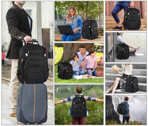 18.4 Inch Laptop Backpack,Extra Large Travel Backpack with USB Charger Port for Men Women,60L Big Capacity Heavy Duty Computer Bag TSA Friendly RFID Anti Theft Pocket Backbag,21.2*15.5*11.5 inch Blue