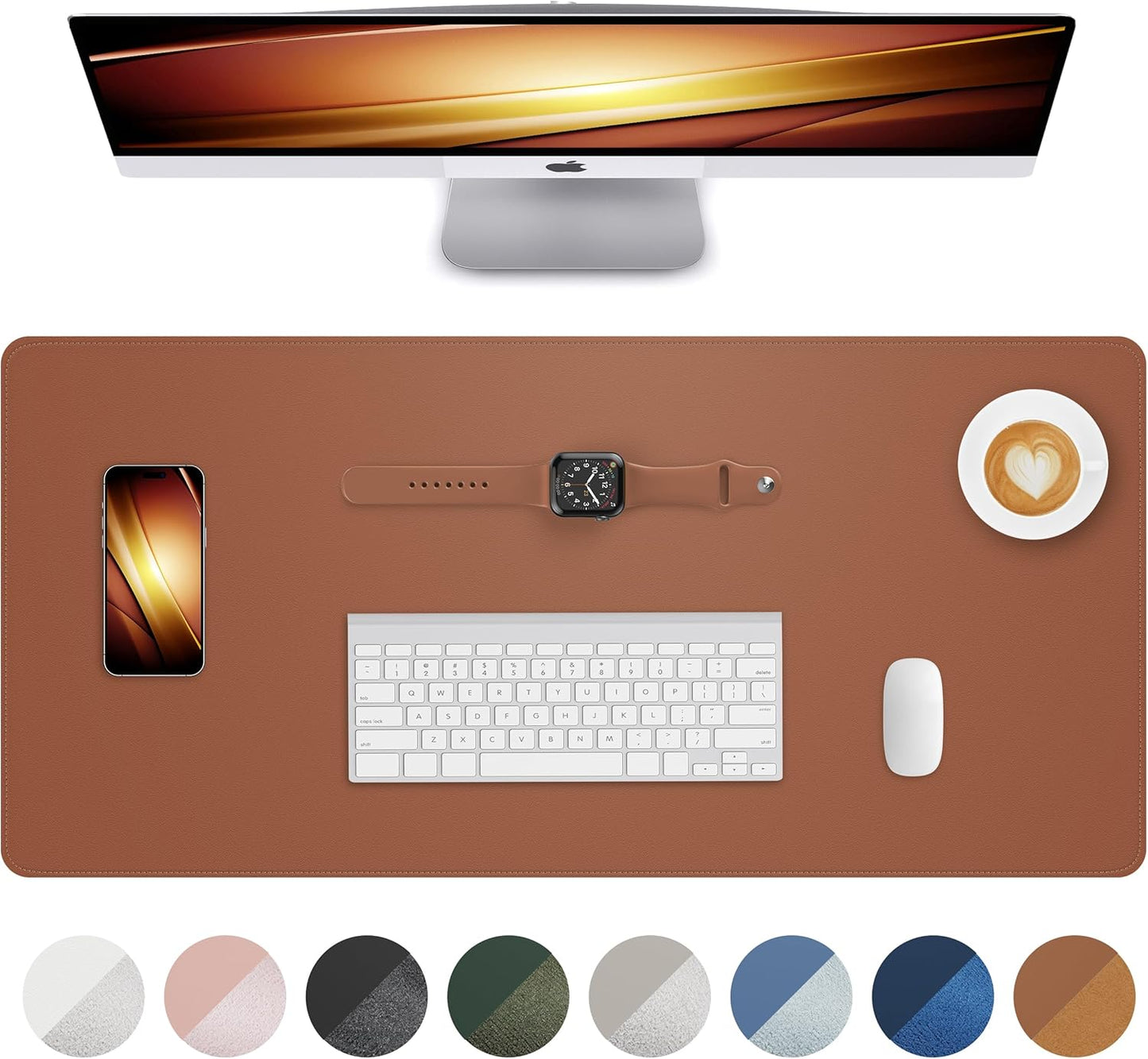 Skiennix Leather Desk Mat - Non-Slip PU Leather Mouse Pad | Waterproof Office Blotter (Brown, 31.5" x 15.7")