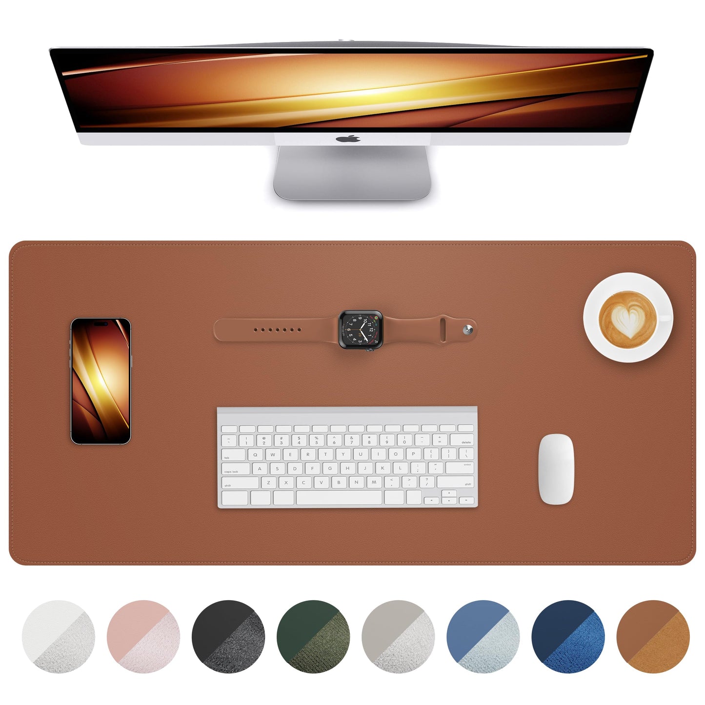 Leather Desk Pad Protector, Mouse Pad, Office Desk Mat, Non-Slip PU Leather Desk Blotter, Laptop Desk Pad, Waterproof Desk Writing Pad for Office and Home (Brown, 31.5" x 15.7")