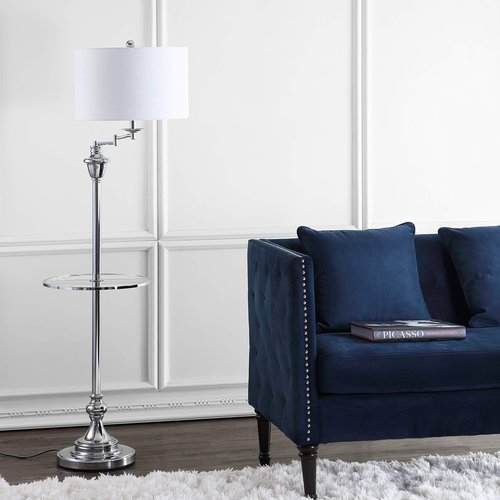 JONATHAN Y JYL3055B Cora 60" Metal/Glass LED Side Table and Floor Lamp Contemporary,Transitional for Bedrooms, Living Room, Office, Reading, Chrome