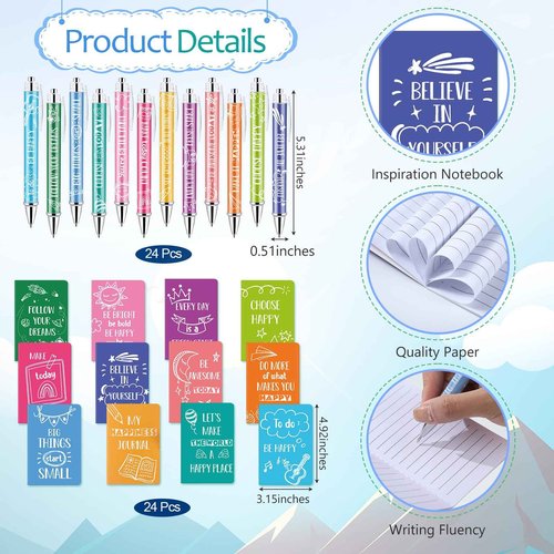 Pasimy 194 Pcs Inspirational Gifts Set Party Favor Motivational Mini Notepad Pen Positive Magnetic Bookmark Card Keychains Stickers Organza Bags for School Office Stationery Appreciation (Classic)