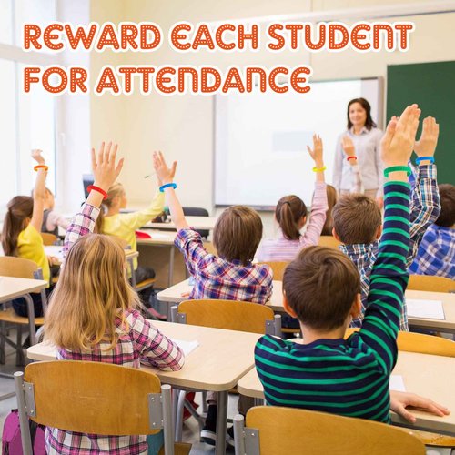 Sureio Perfect Attendance Silicone Bracelets Colored Rubber Bracelets Silicone Wristbands Bulk Rubber Wrist Bands for Student Employee Awards Teacher Kid Company School Classroom Office Gift (300)