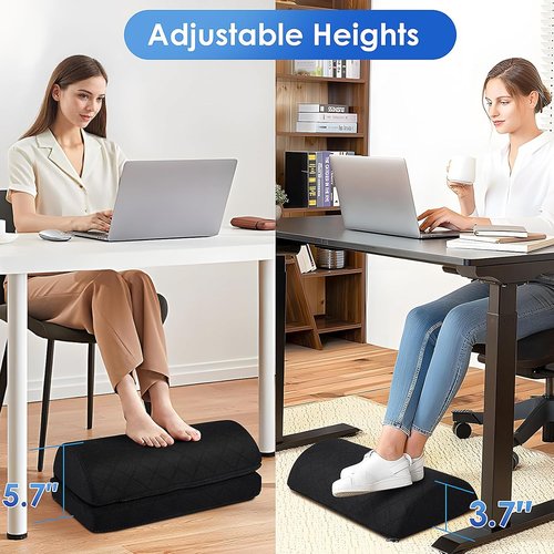 CushZone Foot Rest - Adjustable Foam for Office & Home | Comfortable Relief for Back & Hip Pain (Black)