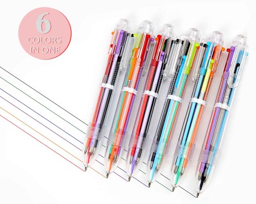 Enyeopd 100 Pack 6-in-1 Multicolor Ballpoint Pen Retractable Ballpoint Rainbow Pens for Office School Supplies Students Children Valentines Day Bulk Gift for Kids Party Favors