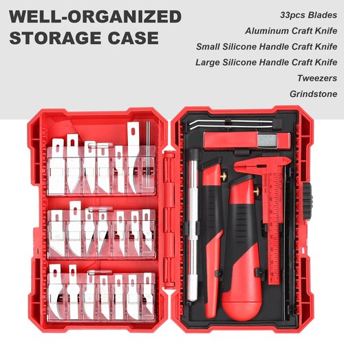FASTPRO 40-Piece Precision Hobby Knife Set, 3pcs Craft Knives with 33pcs Blades, Exacto Knife Set Included Tweezers, Grindstone, Steel Ruler, Vernier Caliper and Storage Case