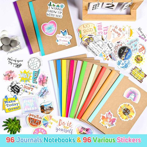 Notebooks for School: 96 Pack Journals with 96 Motivational Stickers, 60 Page College Ruled Notebook Journals for Writing, Student Gifts, Stocking Stuffers, A5 8.3" x5.5", Composition Notebook Bulk