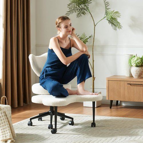 Pinmoco Ergonomic Cross Legged Chair - 360° Swivel Meditation Chair with Wheels & Lumbar Support | Off White
