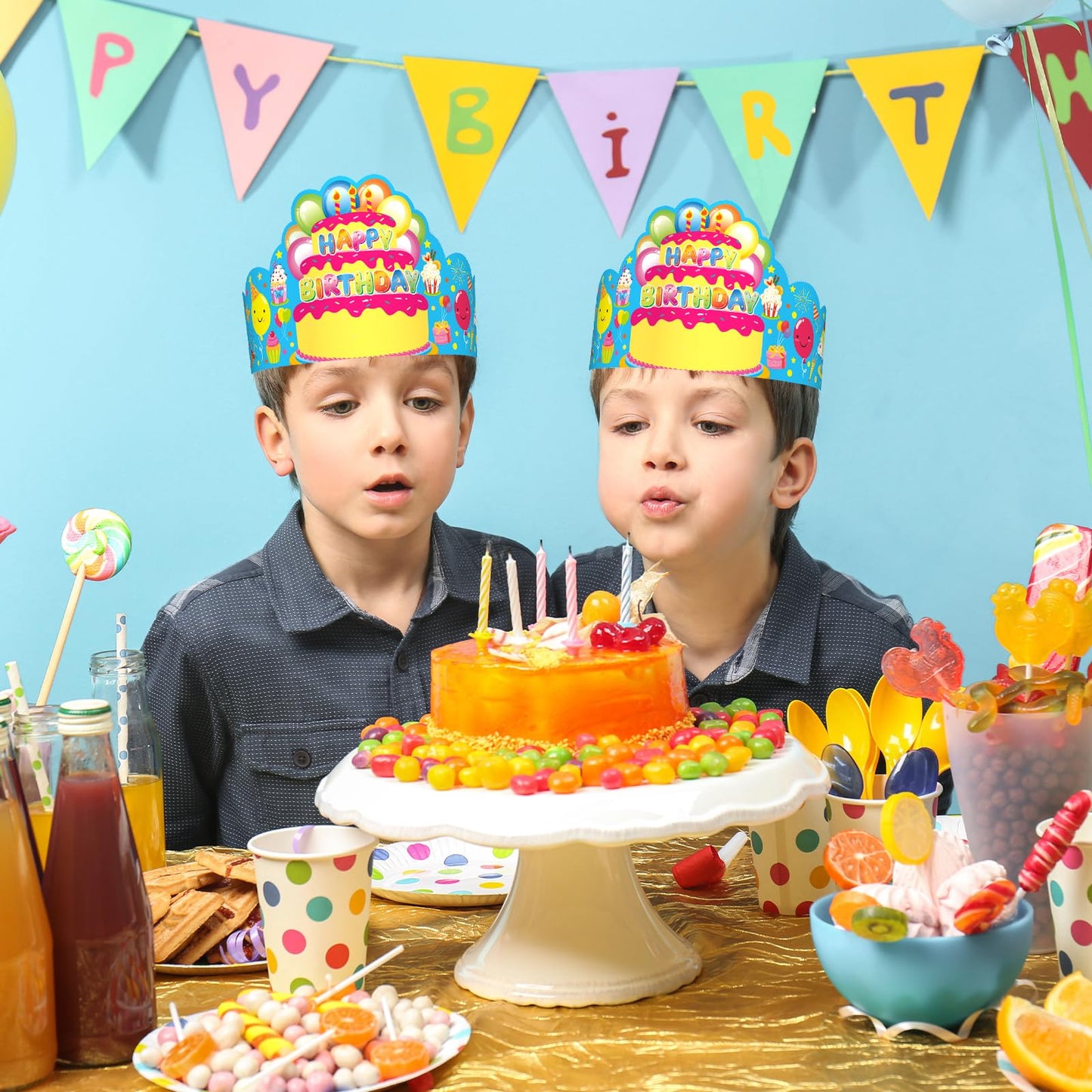 AUGTHEEP Pack of 36 Birthday Crowns for Kids - Colorful Paper Party Hats for Students Classroom School VBS Party Supplies