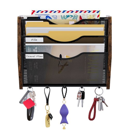 PAG-Mass Wall File Organizer With Hooks,3 Tier Mesh Mail Organizer Wall Mounted,Hanging File Organizer,Magazine Holder for Documents,Magazine,Literature,File,Mails,Envelopes