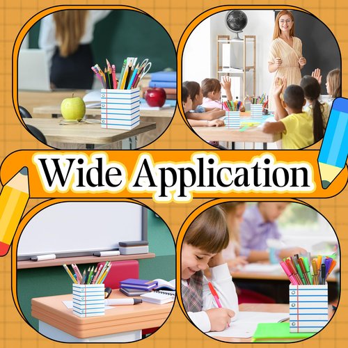 Sherr 2 Pcs Pencil Holder Pencil Dispenser for Classroom Wooden Notebook Line Square Shaped Pen Holders, Back to School Pen Organizer and Storage for Teacher Gifts Office Desk Classroom Management