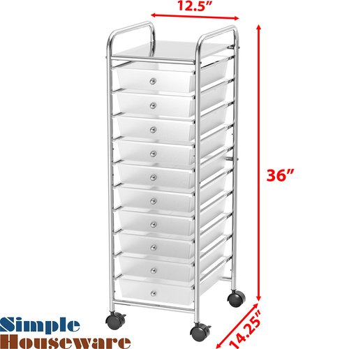 Simple Houseware Utility Cart with 10 Drawers Rolling Storage Art Craft Organizer, Chrome