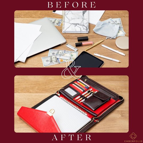 Emberfolio Premium Vegan Leather Padfolio for Women - Clutch-Style Business A4 Portfolio with Zipper, Gift Box & Luxury Pen - Resume Portfolio Folder for Interview, Documents Organizer, Executive Gift