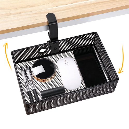 Euyona Mesh Desk Organizer and Clamp-on Swivel Pencil Drawer, Desk Hidden Extra Sturdy C-Clamp Mount System and Easy to Instal, Home Office Art Supply Storage Box (Black)