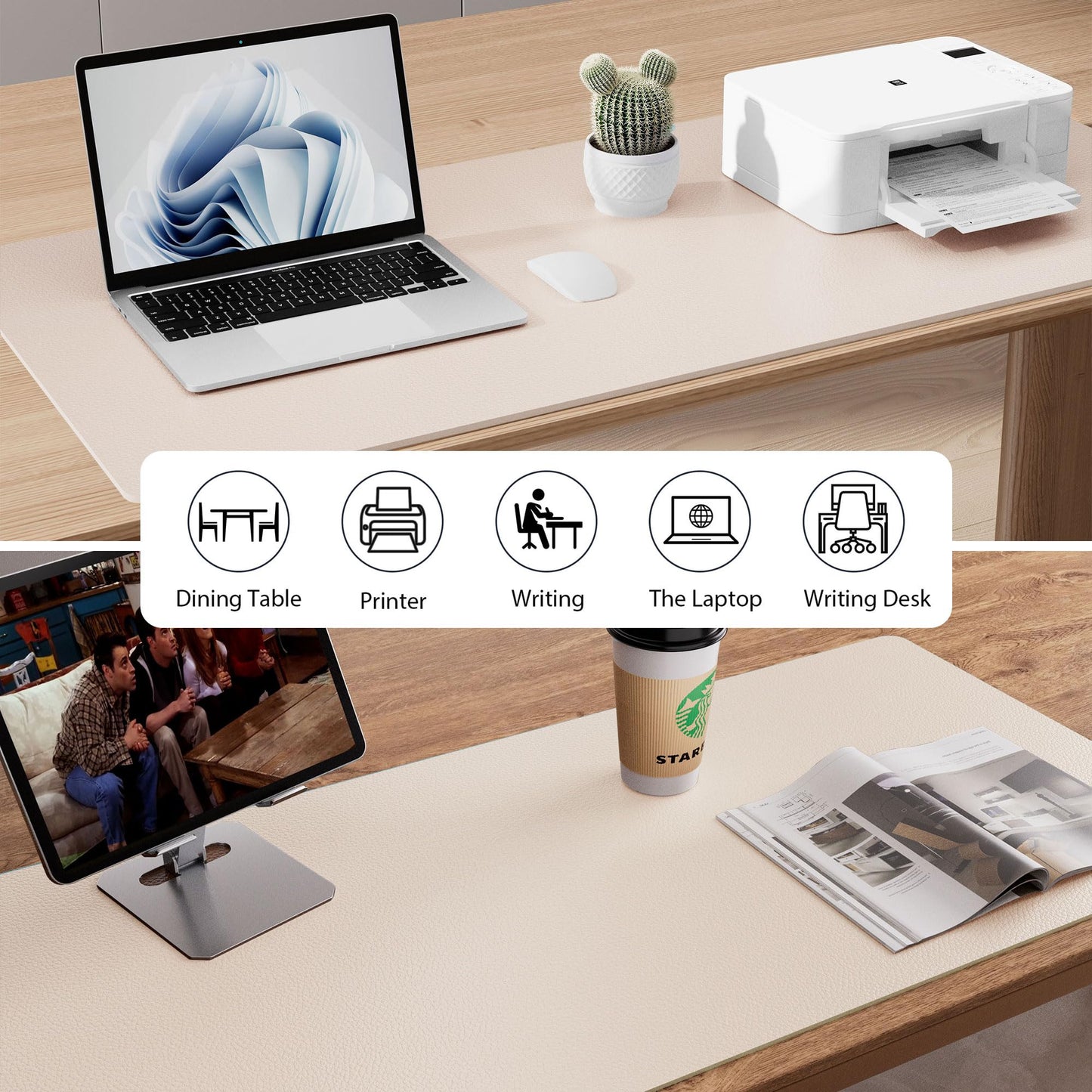 Aothia Faux Leather Desk Mat - Non-Slip PU Leather Desk Blotter, Waterproof Writing Surface, Large Desk Pad for Office & Home (Eggshell, 55" x 24")