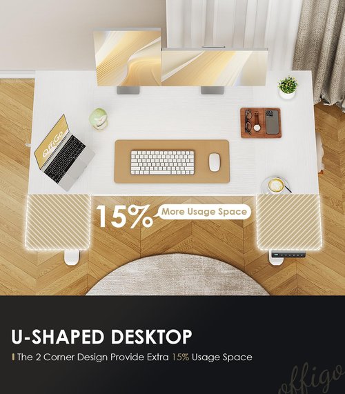 OffiGo U Shaped Electric Standing Desk, 48 Inch Height Adjustable Sit Stand Table, Writing Computer Desk for Home, Office, Workstation, White
