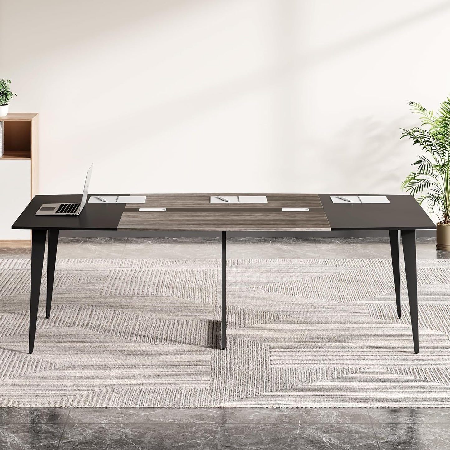LITTLE TREE 6 FT Conference Room Table, 70.86L x 35.43W x 29.52H Inches Boat Shaped Meeting Seminar Boardroom Table