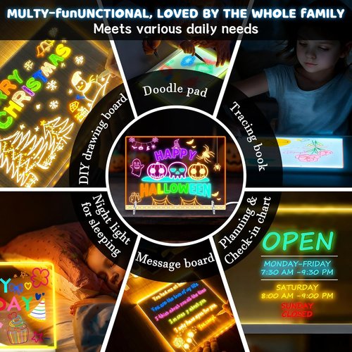 LED Drawing Board - 13.7'' x 10'' Doodle Glow Board with 4 Modes & 7 Colors | Perfect Christmas Gift