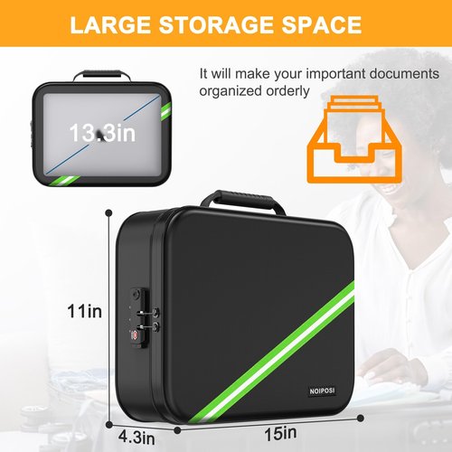 Noiposi Document Organizer with 5200℉ Heat Insulated,15.0"x11.0"x4.3" Water Resistant and Fireproof Document Box,Portable Home Travel Safe Storage Box for Important Documents,File