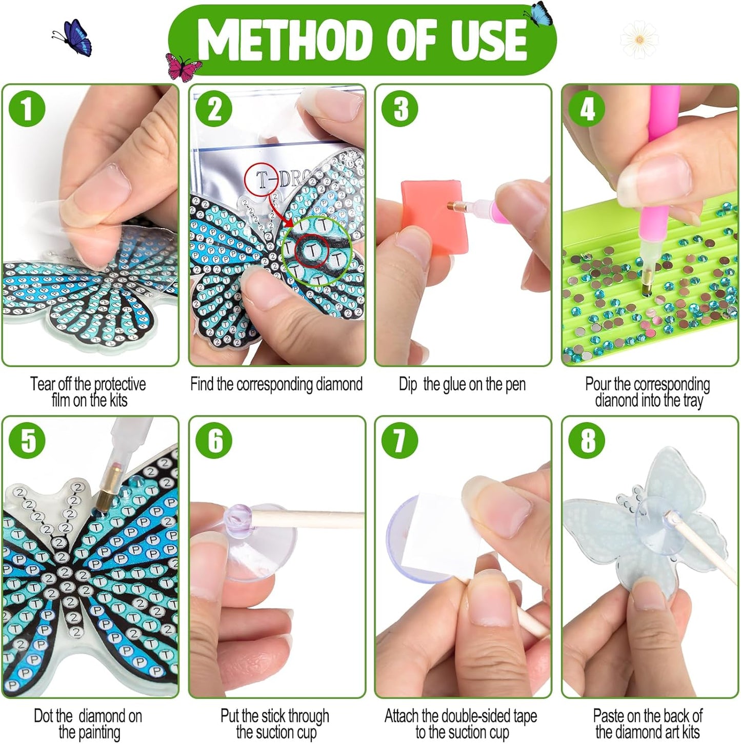 Wivico Butterfly Diamond Art Kits - 8 Pcs for Adults | Small Butterfly Stakes for Garden Decor