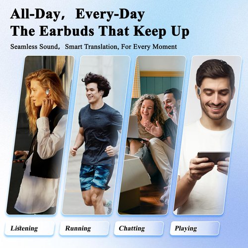 SRICH AI Language Translator Earbuds, OWS Real-Time 3-in-1 Translation Earbuds 144 Languages & Accents, Wireless Headphones fit iOS & Android, Translation Device for Travel Business Learning, Beige