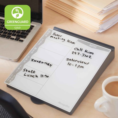 ECR4Kids MessageStor Dry-Erase Glass Board Memo Station, Desk Organizer, Grey