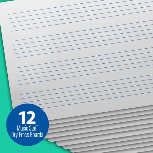 Flipside Products 11" x 16" Music Staff Dry Erase Board, Musical Notes, Musicians, Kids and Home Teaching, Pack of 12