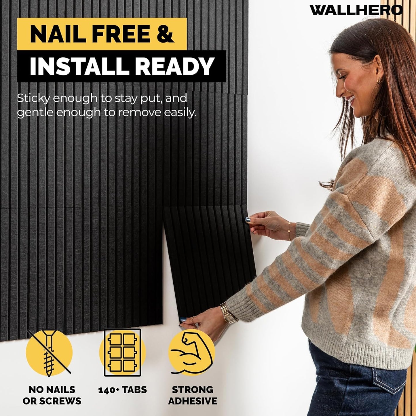 WALLHERO Large Bulletin Board - 59"x36" Tack Board | 15 Pack Cork Board Alternative for Walls
