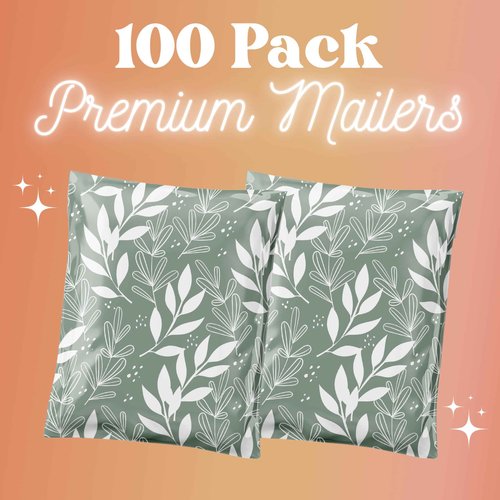 Graceful Mailers Poly Mailers 14.5x19 100 Pack, Waterproof & Tear Resistant Mailing Envelopes for Small Business Supplies, Shipping Bags for Clothes, Cute Shipping Bags for Small Business, Sage Beauty