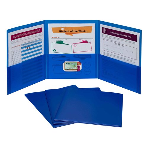 C-Line 3-Pocket Tri-Fold Heavyweight Poly Portfolios, Blue, Box of 24 (33945-24)