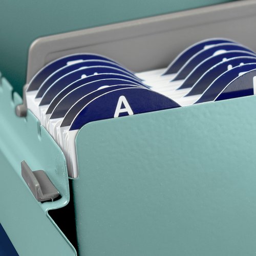 Acrimet Index Business Card Size File Holder Organizer Box Metal Base Heavy Duty (AZ Index Cards and Divider Included) (Green Color with Clear Crystal Plastic Lid Cover)