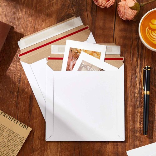 Fainne 200 Pcs 6 x 6'' Rigid Mailers 400 GSM Keep Flat Cardboard Mailers Shipping Cardboard Envelopes Disc DVD CD Envelopes with Self Adhesive Flap and Tear off Strip for Mailing Photo (White)