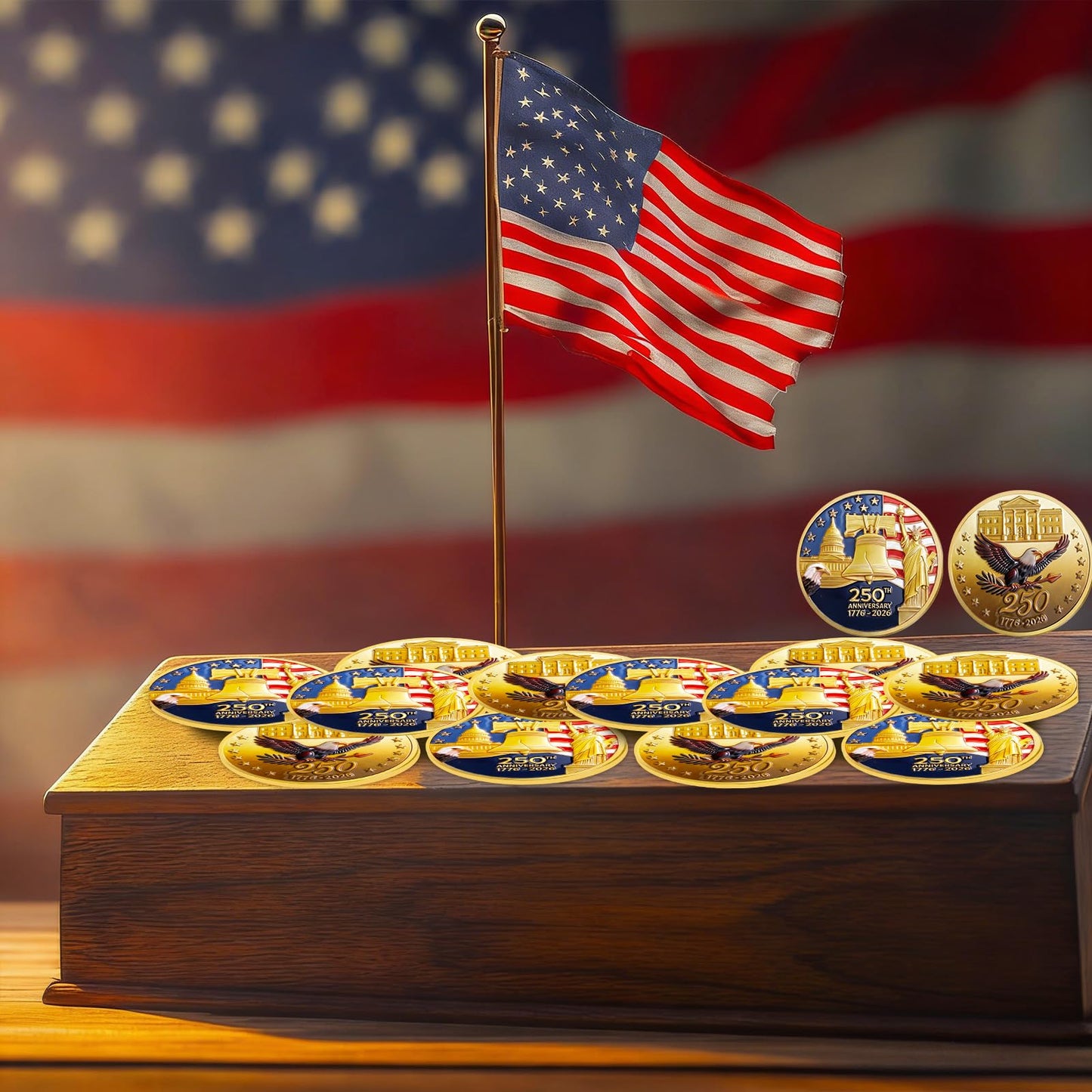 Highergo 250th Anniversary Commemorative Coins USA Eagle and Patriotic Symbols Collectible 250 Year Merchandise for Celebration Display Collectors Challenge Coin Gift(20 Pcs,Style 1)