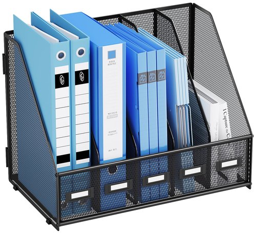 Marbrasse Desk File Organizer with 5 Vertical Compartments Mesh Magazine File Holder for Office, Home, School