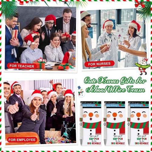 Sayglossy 25 Sets Bulk Glitter Christmas Pens Novelty Santa Claus Writing Pens with Inspirational Cards Welcome to The Team Gift Employee Appreciation Gifts (Snowman)