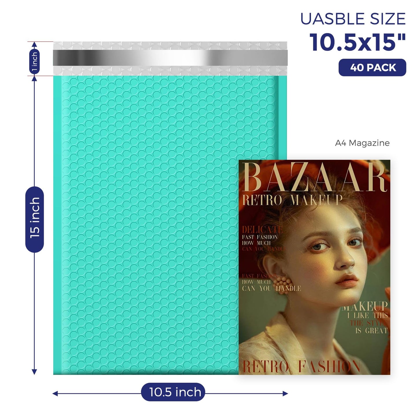 Fuxury Large Bubble Mailers 10.5x16" 40 Pack Thick Padded Envelopes Opaque Mailing Envelopes Bubble Padded Mailers Shipping Bags for Packaging #5 Teal