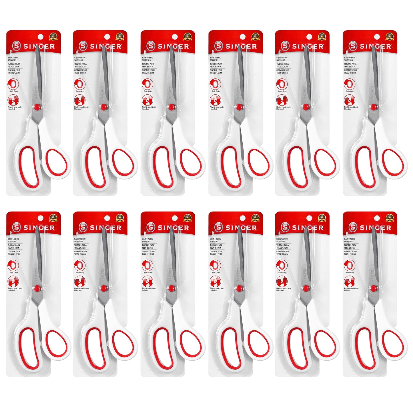 SINGER 8-1/2-Inch Fabric Scissors with Comfort Grip Red & White, 12-Pack