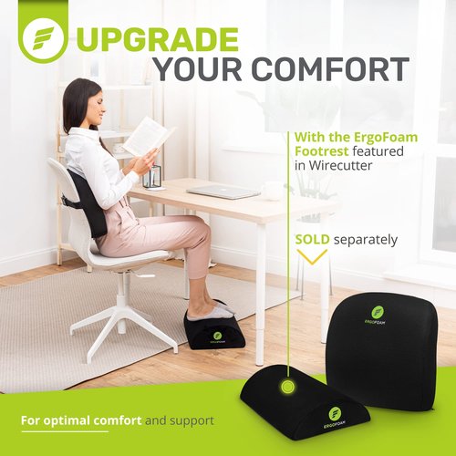 ErgoFoam Adjustable Foot Rest (Rounded, Mesh, Black) and Lumbar Support Pillow Bundle