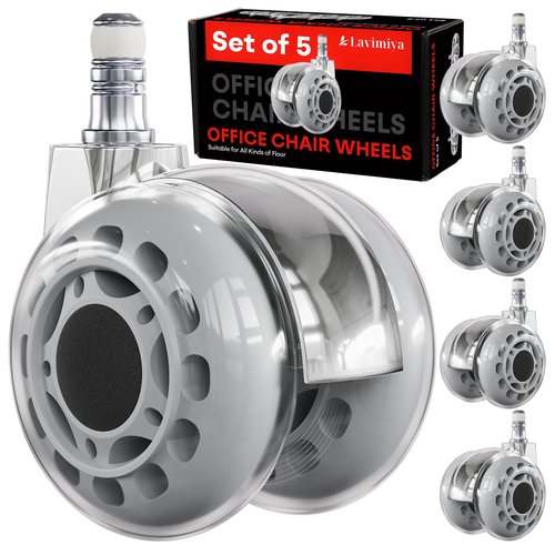 Lavimiya Office Chair Wheels, 2.5 inch Dual Rubber Replacement Office Chair Casters Wheels for Hardwood Floors Carpet, Heavy Duty Roller Wheels for Office Desk Gaming Computer Chair Set of 5 Grey