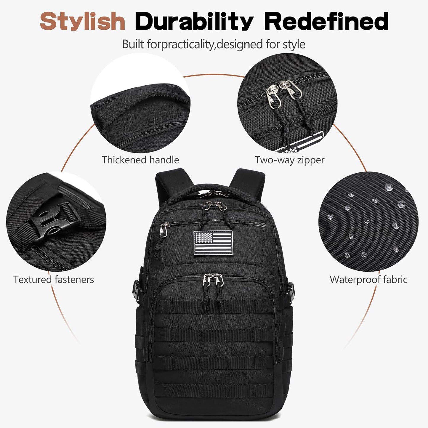 Wotony Military Tactical Backpack - Compact Black Assault Bag for Men | Durable & Versatile