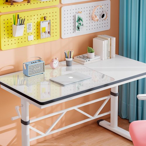 JAMBALAY Tempered Glass Desk Pad to Protect Desk, 32" x 20" Office Desk Pad for Keyboard and Computer Monitor, Clear Desk Protector Pad, Clear Desk Mat for Desktop Dry Erase