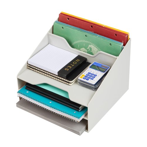 Mind Reader Desktop Organizer, Vertical File Holder, Paper Trays, Office, Plastic, Beige
