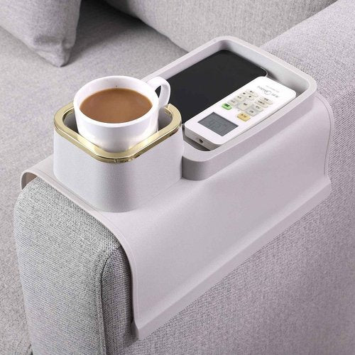 HMASYO Couch Cup Holder Tray - Silicone Sofa Armrest Table Couch Drink Holder and Tray Organizer for Remote Snacks Cellphone, Anti-Spill Anti-Slip Design, Mother`s Day Gifts for Mom Grandma