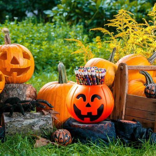 Crtiin 840 Pieces Halloween Pencils with Eraser Colorful Pencils Halloween Themed Pencil Novelty Ghost Pumpkin Skeleton Bat Spider Wood Pencils with Eraser Tops for Halloween Party Supplies