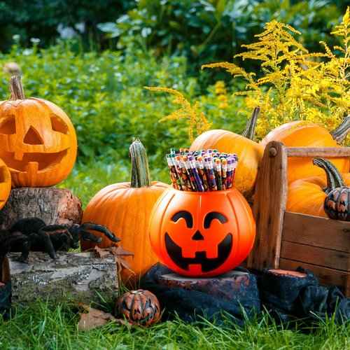 360 Pieces Halloween Pencil with Eraser Fun Assortment Halloween Themed Pencil Novelty Ghost Pumpkin Skeleton Bat Spider Wooden Drawing Pencils for Halloween Party Supplies