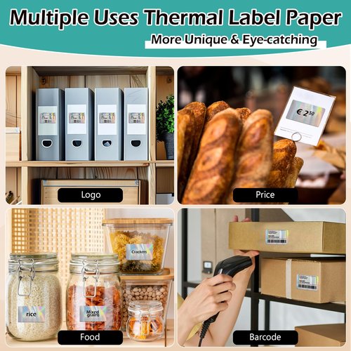HUIJUTCHEN 3 Rolls Holographic Thermal Labels 40*30mm Square Sliver Custom Sticker for Phomemo M110/M220/M120/M221,for SUPVAN T50M PR0 Label Maker Printer Waterproof Label Paper for Name,Logo,Barcode