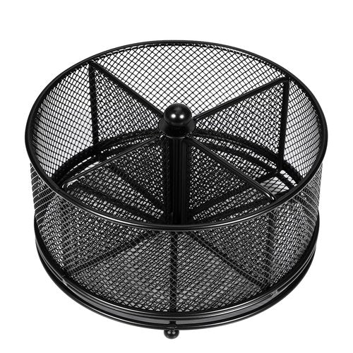 PNEUICALLY Pen Holder for Desk,360° Rotating Mesh Desk Organizer with Large Capacity 4 Compartments,Multi Functional Desk Accessories and Makeup Brush Holder for Office School Home (Black)
